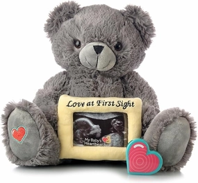 My Baby's Heartbeat Bear Stuffed Animal, 20 Sec Recorder for Baby's First Heartbeats, Cute Plush Toy, Re-recordable, Ideal Gift for Baby Showers, Valentine's Day, Birthdays, Gray Love Bear
