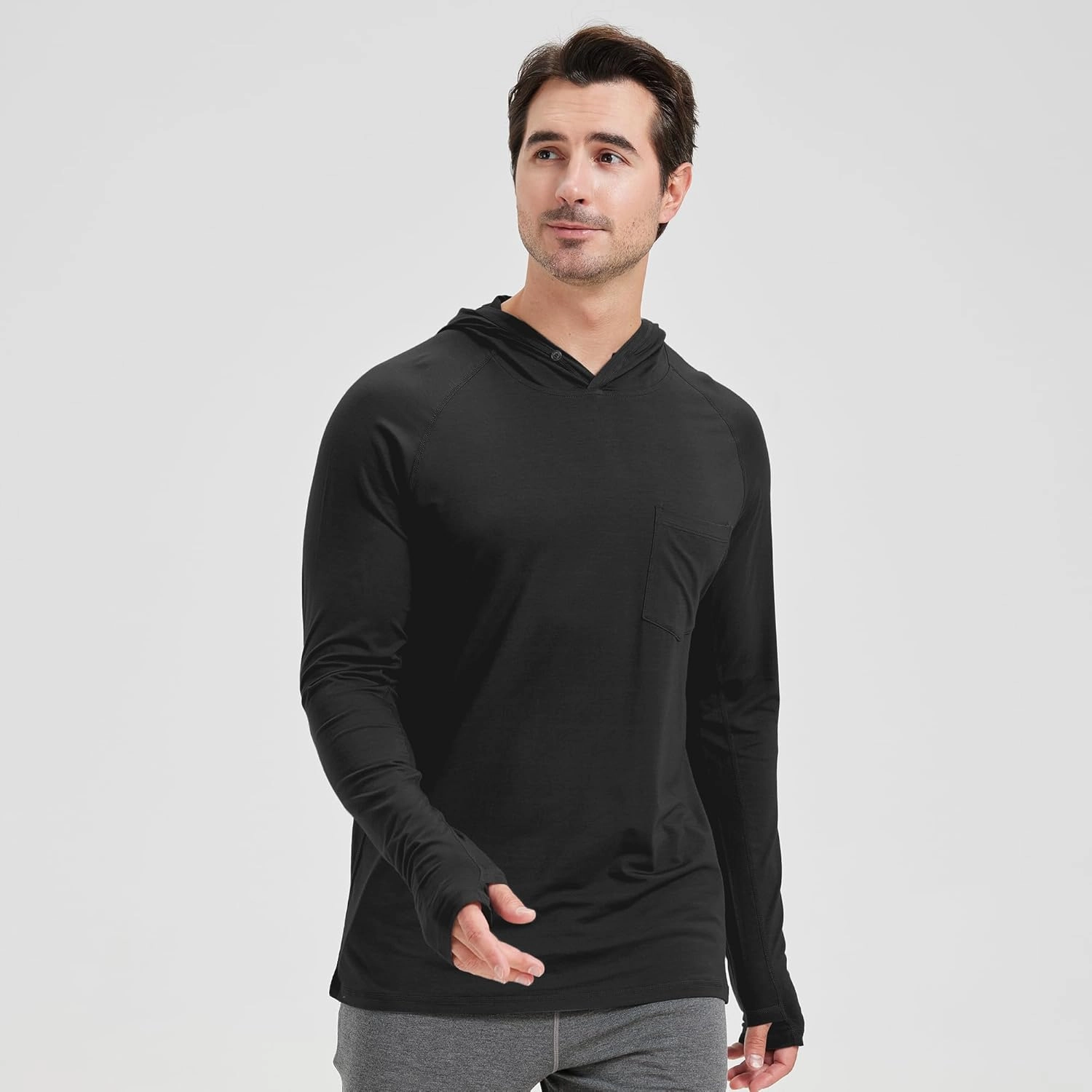 netdraw Men's Bamboo Viscose Performance Hoodie with Pocket UPF 50  Long Sleeve Lightweight Hiking Athletic Sun Shirt