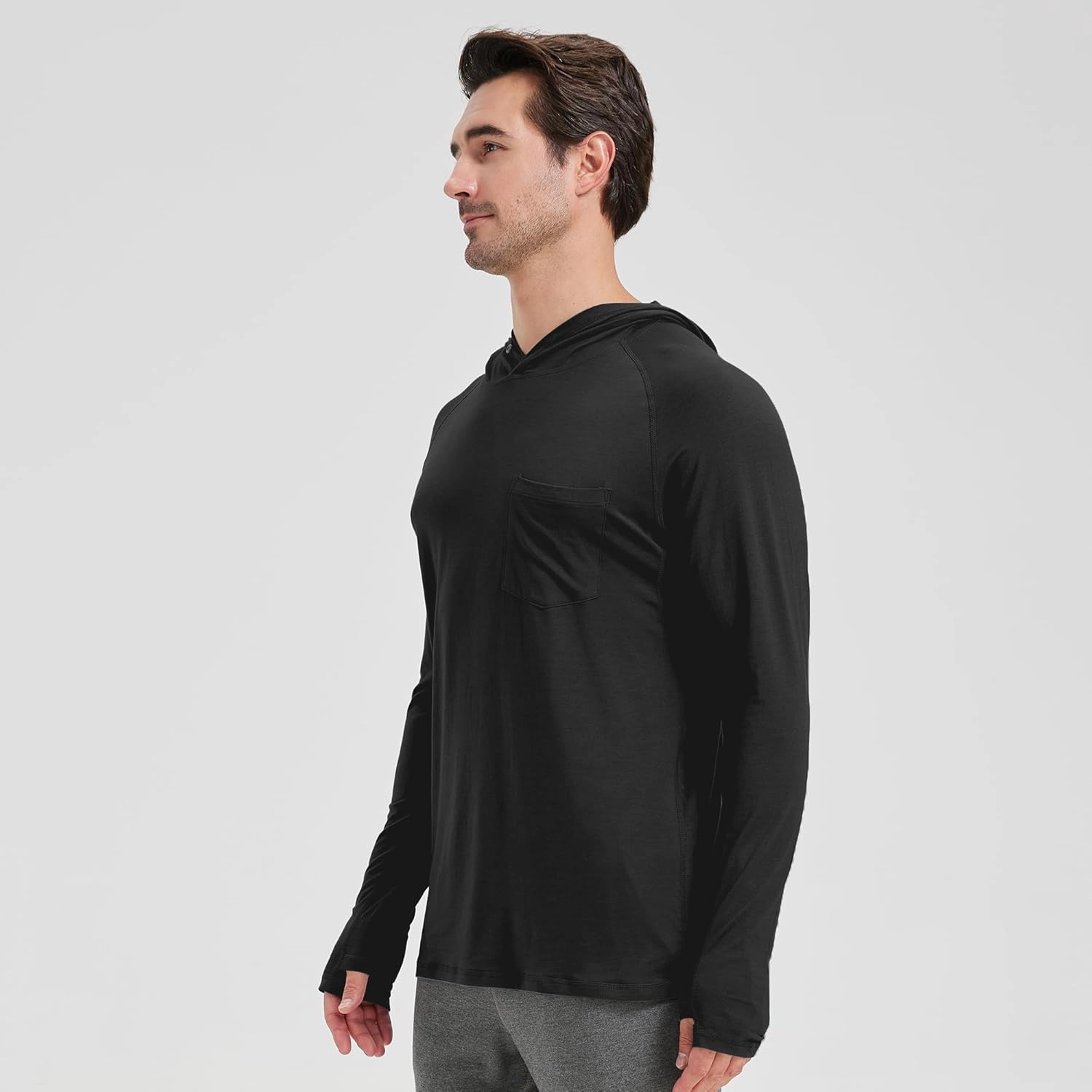 netdraw Men's Bamboo Viscose Performance Hoodie with Pocket UPF 50  Long Sleeve Lightweight Hiking Athletic Sun Shirt