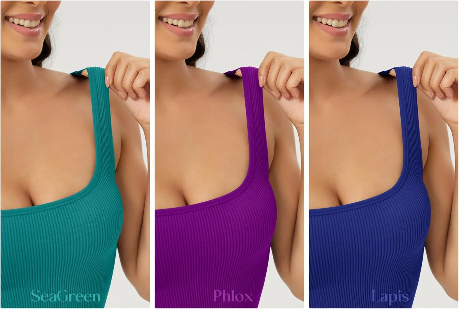 ODODOS 3-Pack Seamless Square Neck Crop Tank for Women Ribbed Knit Soft Low Back Cropped Tops