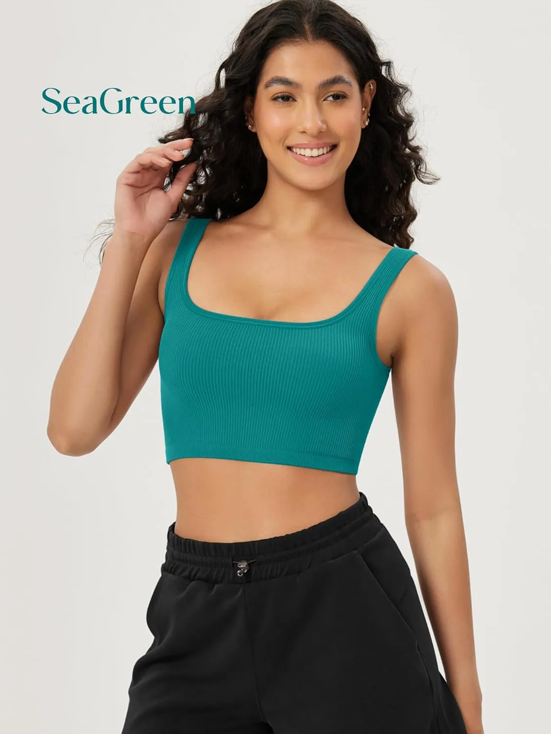 ODODOS 3-Pack Seamless Square Neck Crop Tank for Women Ribbed Knit Soft Low Back Cropped Tops