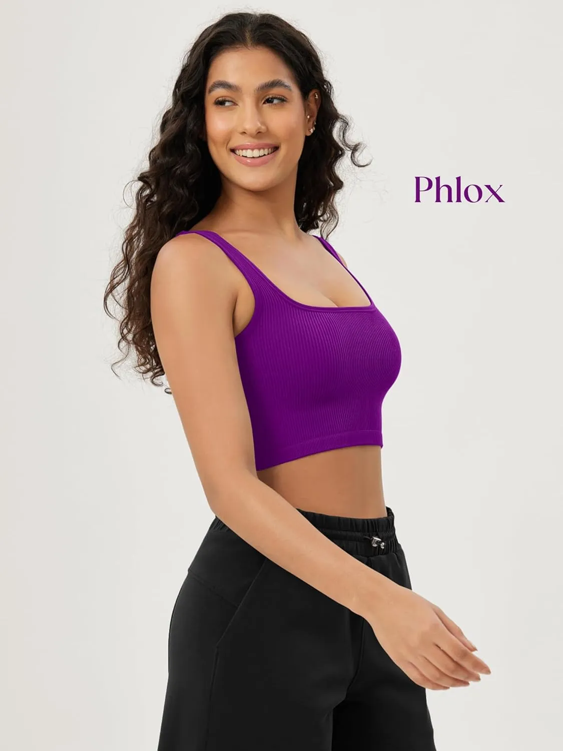ODODOS 3-Pack Seamless Square Neck Crop Tank for Women Ribbed Knit Soft Low Back Cropped Tops