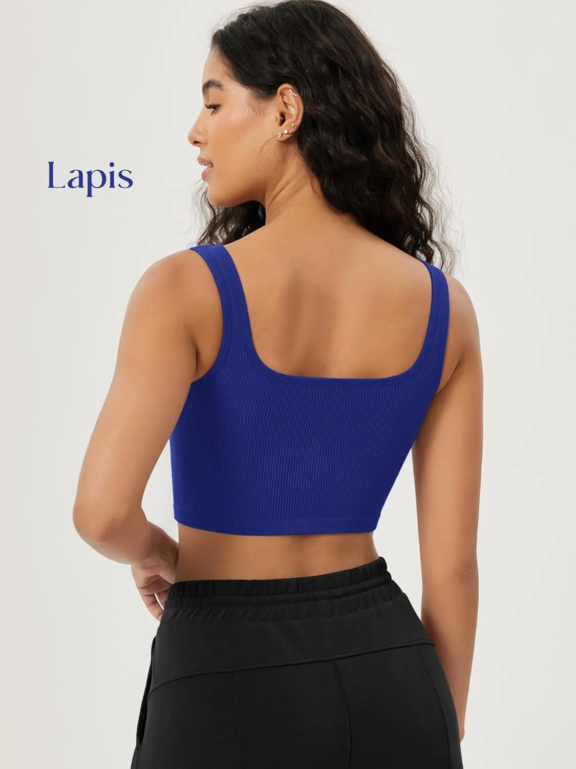 ODODOS 3-Pack Seamless Square Neck Crop Tank for Women Ribbed Knit Soft Low Back Cropped Tops