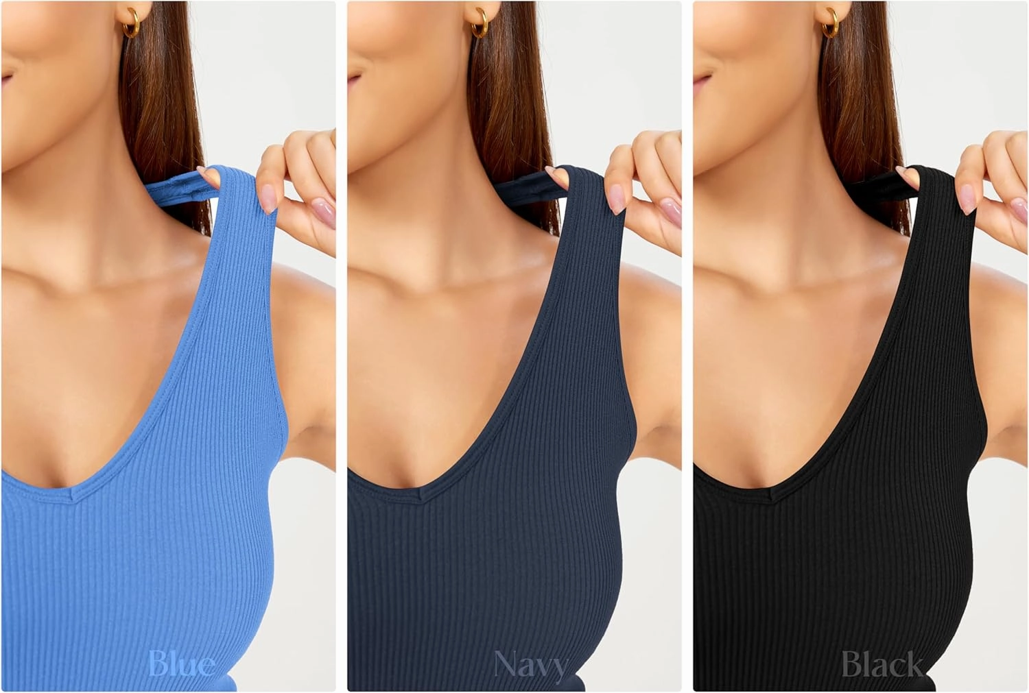ODODOS 3-Pack Seamless Racerback Crop Tank for Women Ribbed Knit Soft Crop Tops