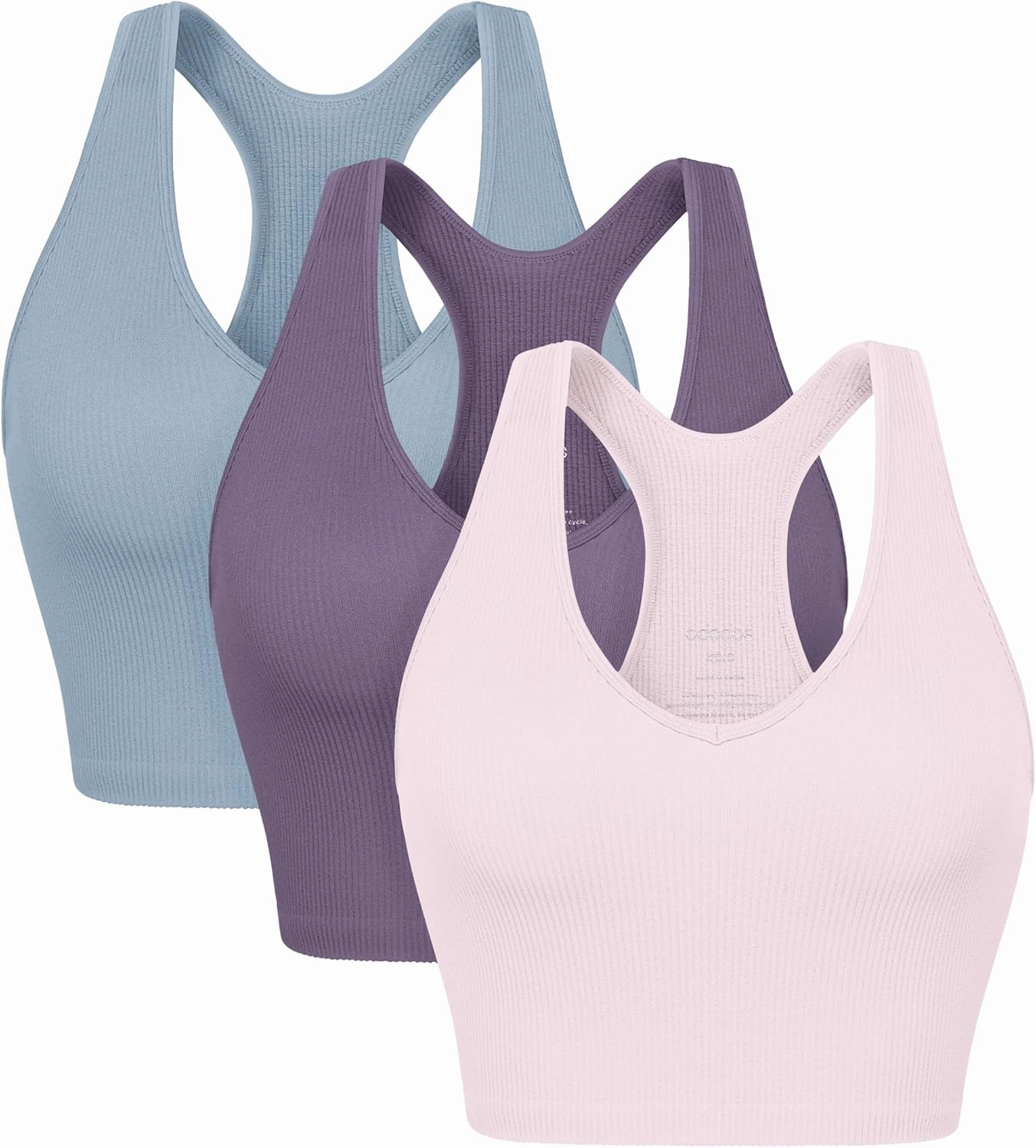ODODOS 3-Pack Seamless Racerback Crop Tank for Women Ribbed Knit Soft Crop Tops