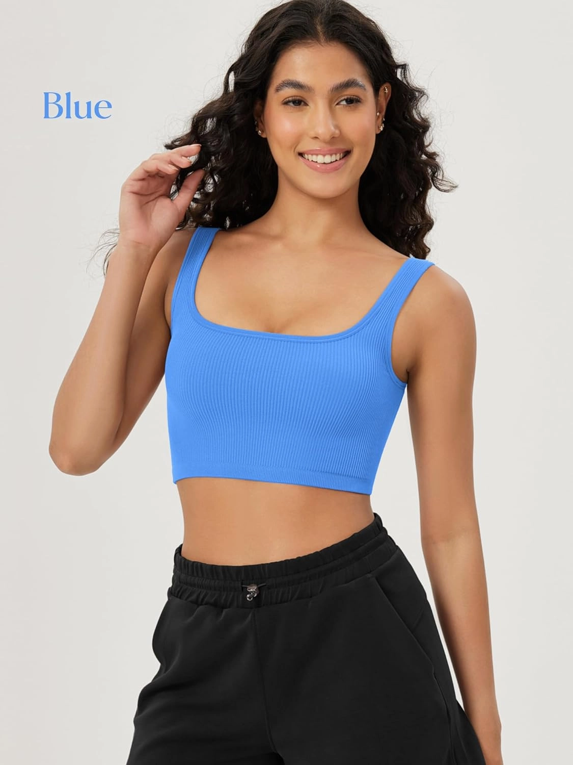 ODODOS 3-Pack Seamless Square Neck Crop Tank for Women Ribbed Knit Soft Low Back Cropped Tops