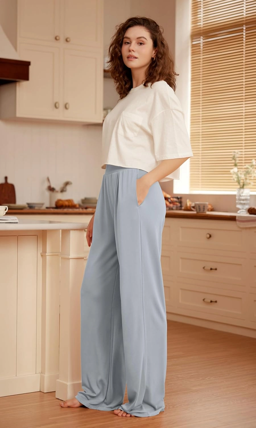 ODODOS Drapey Soft Wide Leg Pants for Women High Waist Casual Relaxed Lounge Pants with Pockets-29 Inseam