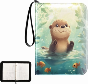 Otter Water Fish Leaf Card Binder 4 Pocket, Trading Card Holder Fits 400 Game Cards with 50 Removable Sleeves, MTG Card Case Standard Size