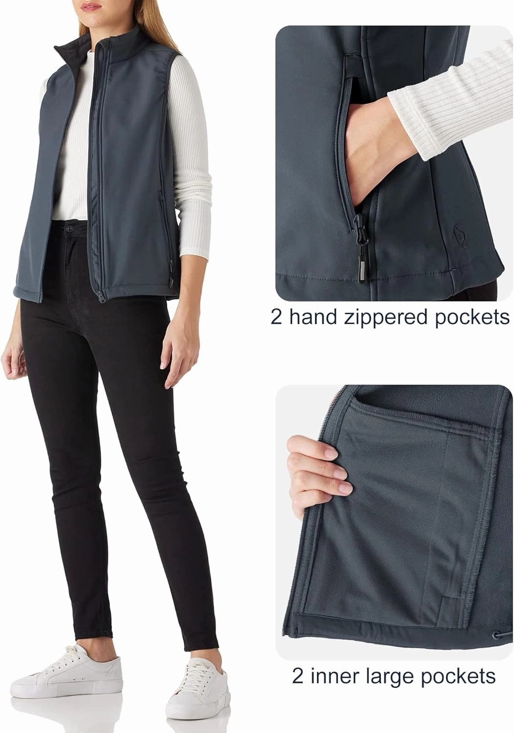 Outdoor Ventures Women's Lightweight Softshell Vest Windproof Fleece Lined Zip Up Sleeveless Jacket for Running Hiking Golf