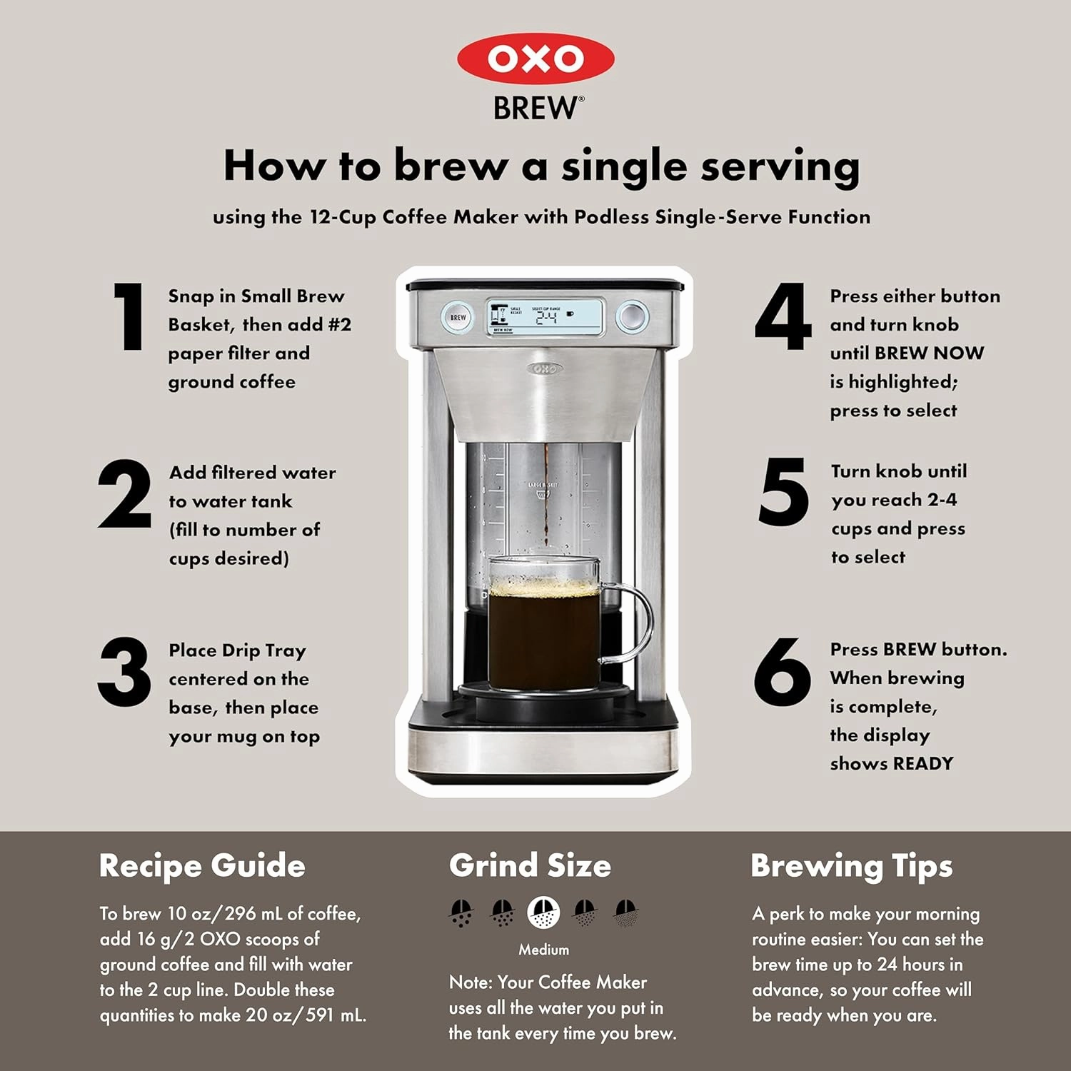 OXO Brew 12-Cup Coffee Maker With Podless Single-Serve Function,Silver