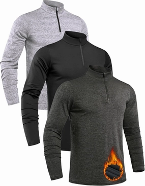 OYGSieg 3 Pack Men's Quarter Zip Pullover Thermal Fleece Lined Sweatshirts Long Sleeve 1/4 Half Zip Tops