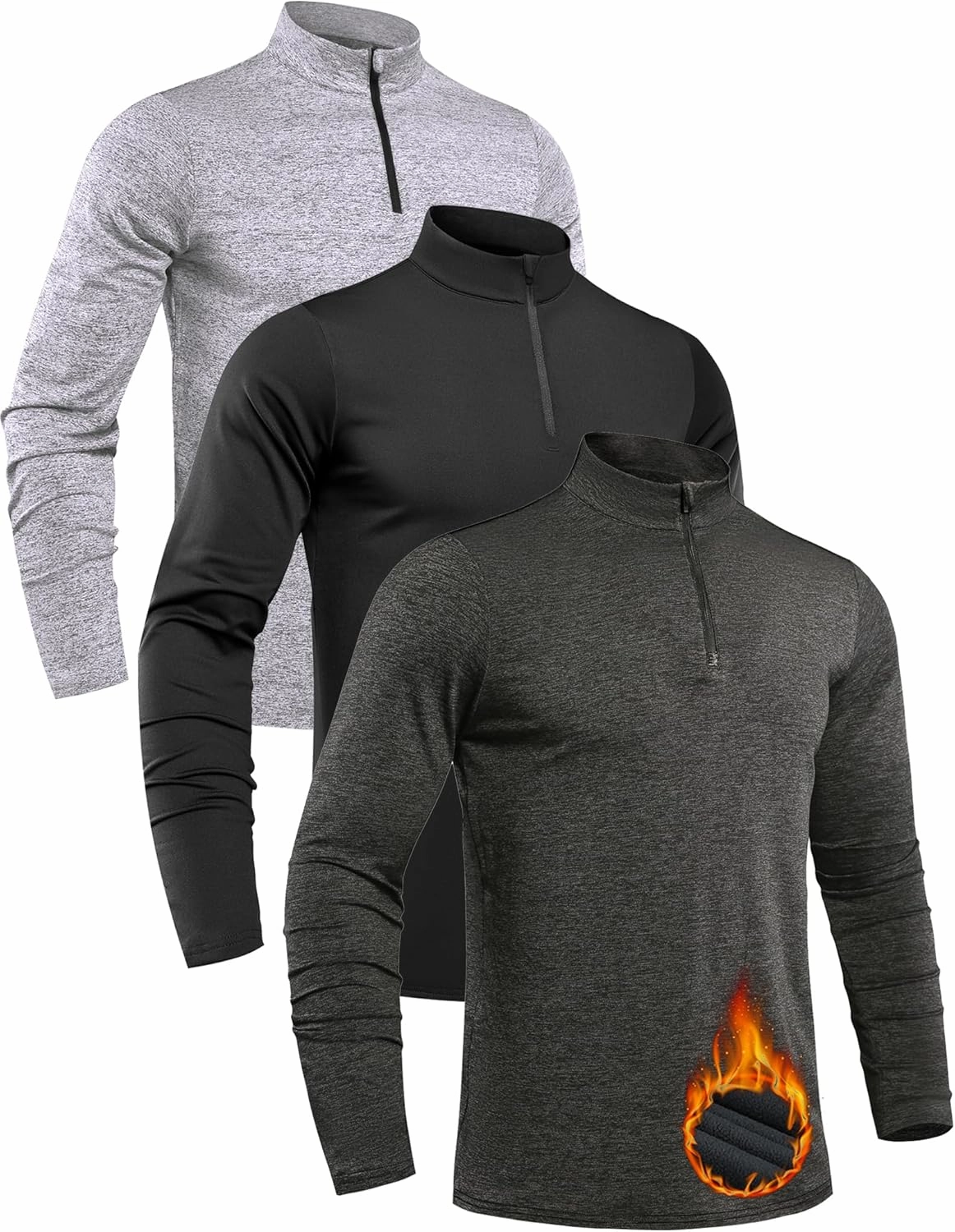OYGSieg 3 Pack Men's Quarter Zip Pullover Thermal Fleece Lined Sweatshirts Long Sleeve 1/4 Half Zip Tops