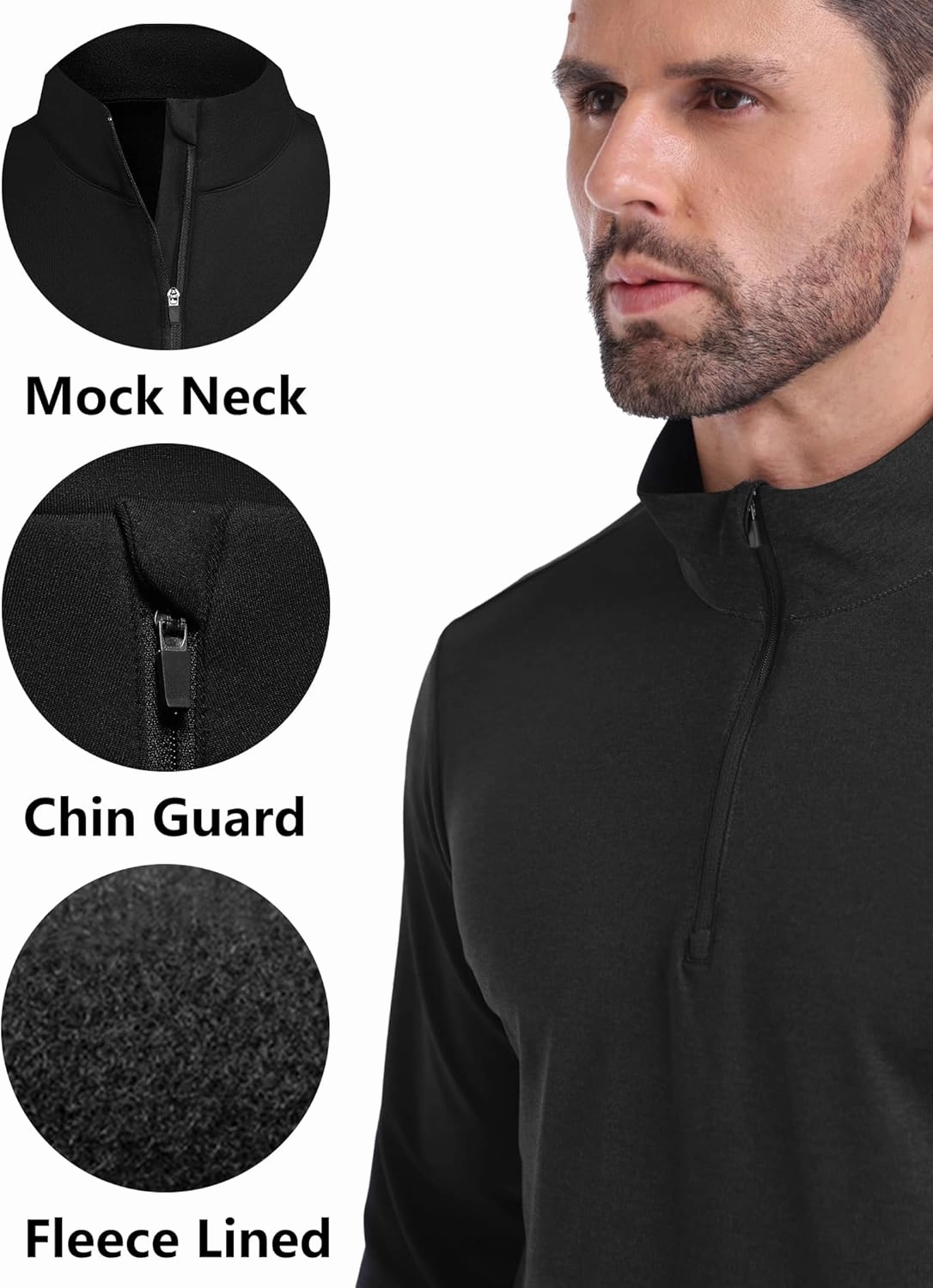 OYGSieg 3 Pack Men's Quarter Zip Pullover Thermal Fleece Lined Sweatshirts Long Sleeve 1/4 Half Zip Tops
