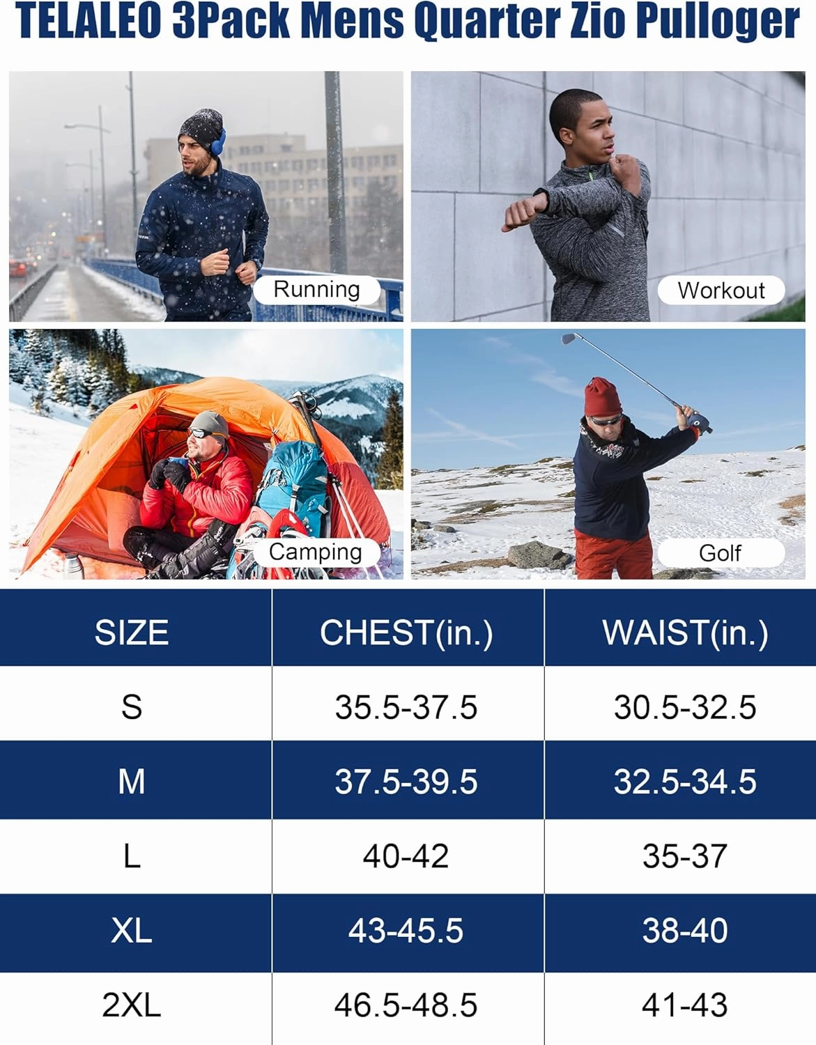 OYGSieg 3 Pack Men's Quarter Zip Pullover Thermal Fleece Lined Sweatshirts Long Sleeve 1/4 Half Zip Tops