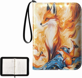 Painting Fox Orange Card Binder 4 Pocket, Trading Card Holder Fits 400 Game Cards with 50 Removable Sleeves, MTG Card Case Standard Size