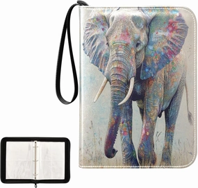 Painting Grey Elephant Card Binder 4 Pocket, Trading Card Holder Fits 400 Game Cards with 50 Removable Sleeves, MTG Card Case Standard Size