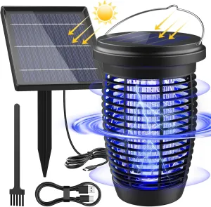 PALONE Solar Bug Zapper 2-in-1 Mosquito Killer Lamp Indoor 4500V Fly Zapper Outdoor Solar Powered with Ground Pole Type-C Rechargeable Insect Fly Trap with UV Light for Home Patio Backyard Camping