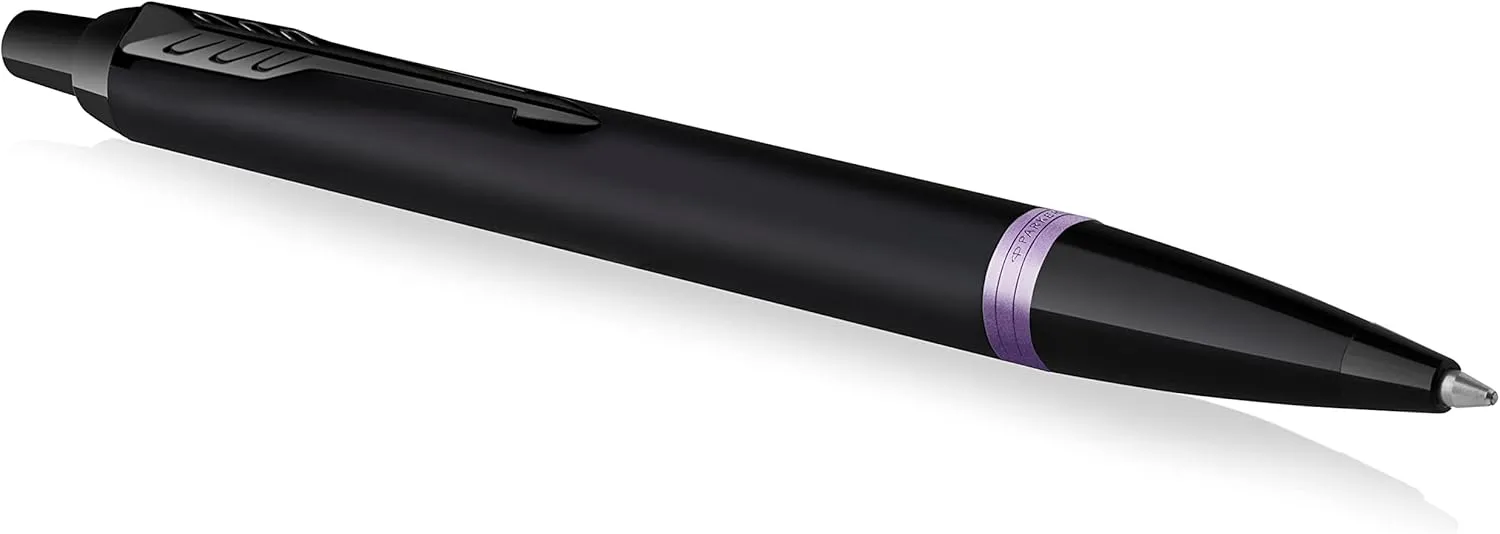 Parker IM Vibrant Rings Ballpoint Pen, Satin Black Lacquer with Amethyst Purple Accents, Medium Point with Blue Ink Refill, Gift Box