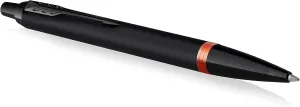 Parker IM Vibrant Rings Ballpoint Pen, Satin Black Lacquer with Flame Orange Accents, Medium Point with Blue Ink Refill, Gift Box