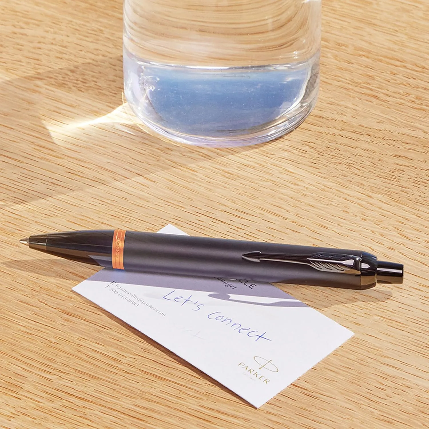 Parker IM Vibrant Rings Ballpoint Pen, Satin Black Lacquer with Flame Orange Accents, Medium Point with Blue Ink Refill, Gift Box