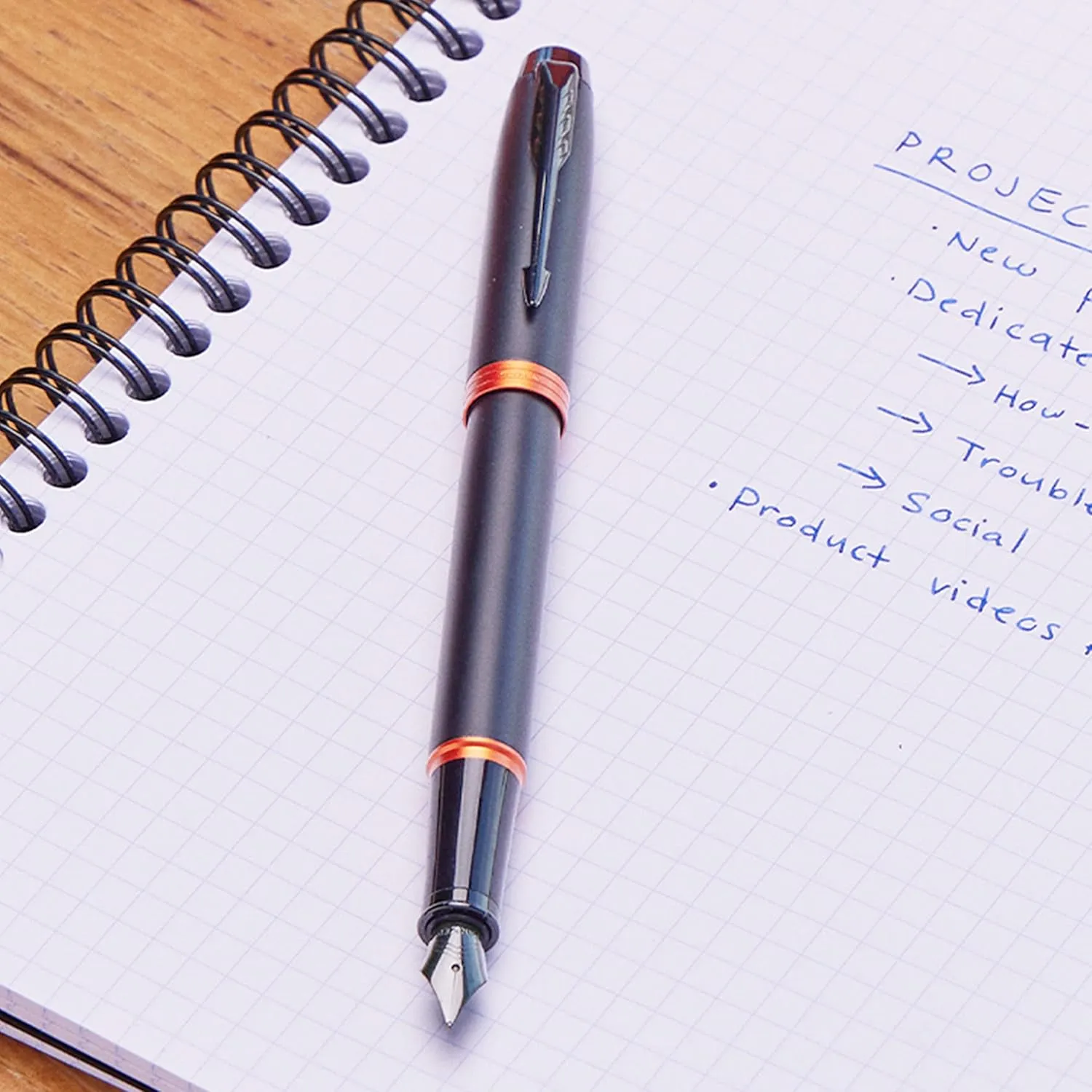 Parker IM Vibrant Rings Ballpoint Pen, Satin Black Lacquer with Flame Orange Accents, Medium Point with Blue Ink Refill, Gift Box