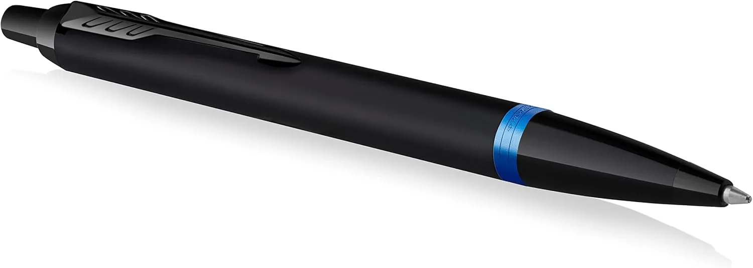 Parker IM Vibrant Rings Ballpoint Pen, Satin Black Lacquer with Marine Blue Accents, Medium Point with Blue Ink Refill, Gift Box