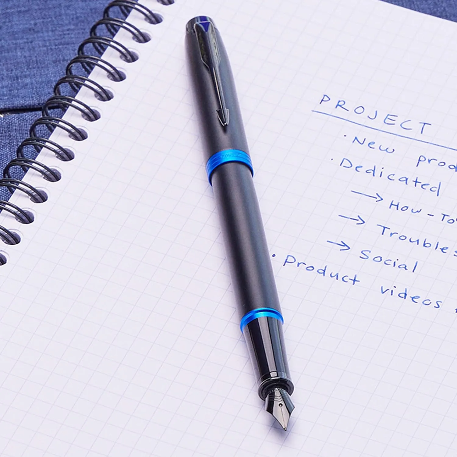 Parker IM Vibrant Rings Ballpoint Pen, Satin Black Lacquer with Marine Blue Accents, Medium Point with Blue Ink Refill, Gift Box