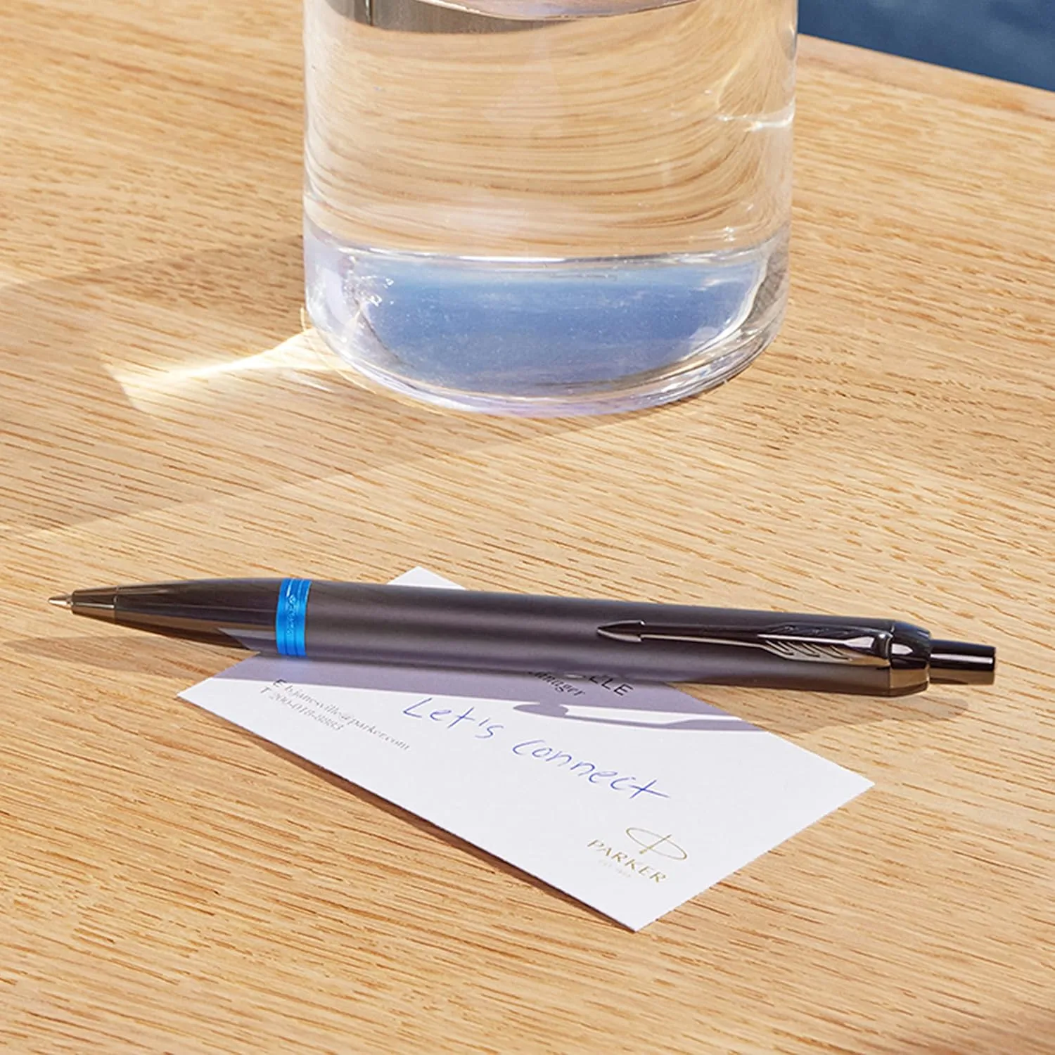 Parker IM Vibrant Rings Ballpoint Pen, Satin Black Lacquer with Marine Blue Accents, Medium Point with Blue Ink Refill, Gift Box