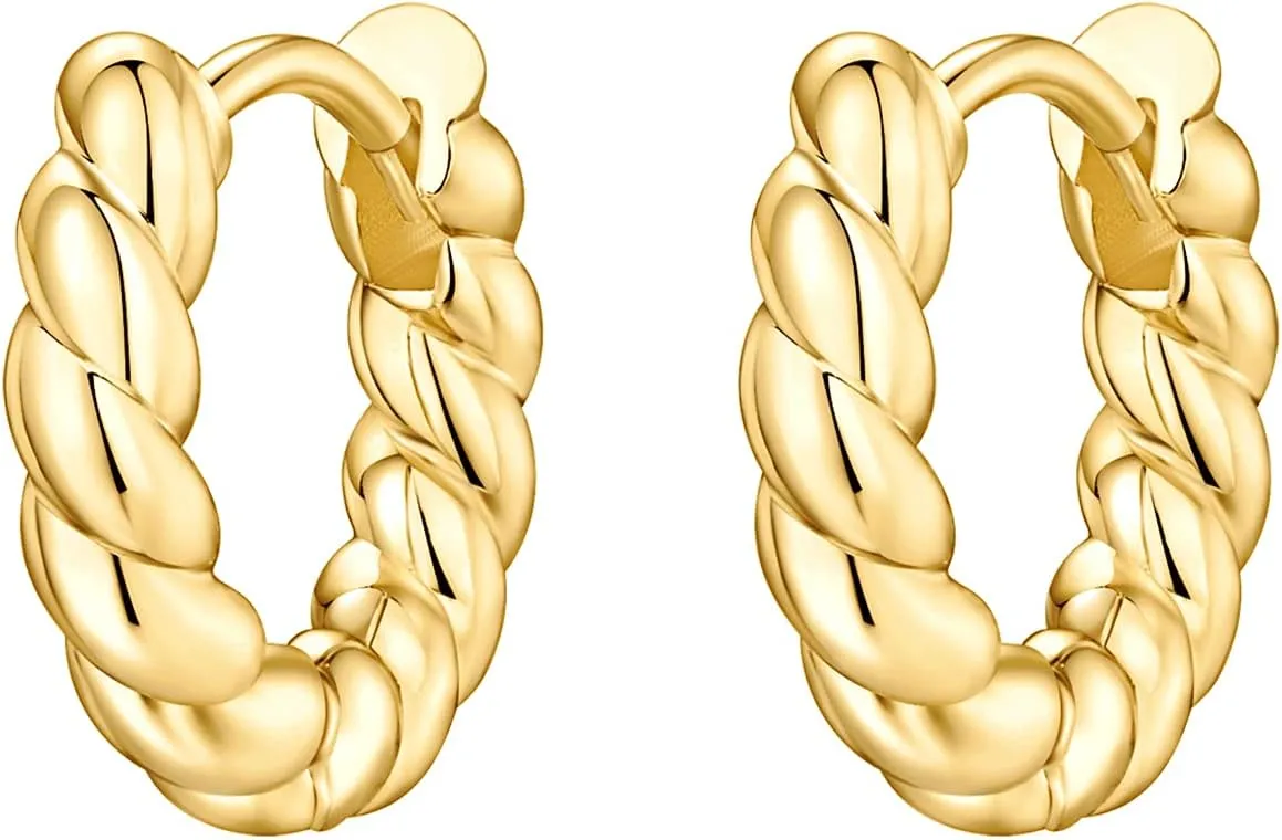 PAVOI 14K Gold Plated 925 Sterling Silver Post Twisted Huggie Earring | Women's Mini Hoop Earrings