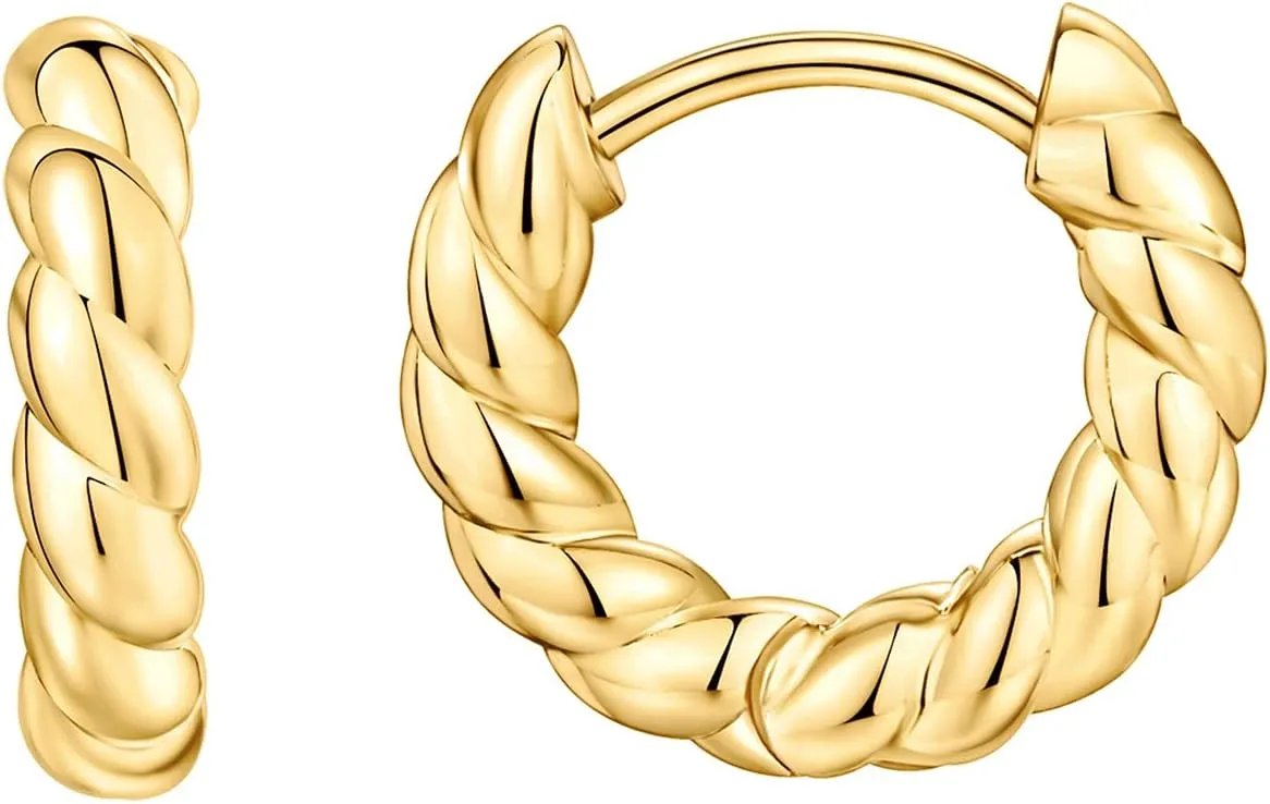 PAVOI 14K Gold Plated 925 Sterling Silver Post Twisted Huggie Earring | Women's Mini Hoop Earrings