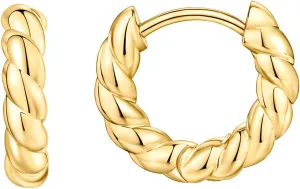PAVOI 14K Gold Plated 925 Sterling Silver Post Twisted Huggie Earring | Women's Mini Hoop Earrings