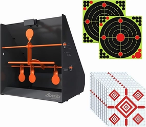 Pellet Gun Target Trap with Center Shot - 12pcs Paper Targets and 4 Resetting Metal Shooting Targets for Airgun, Rifle, Rimfire, Perfect for Backyard, Outdoor, Indoor Shooting Practice