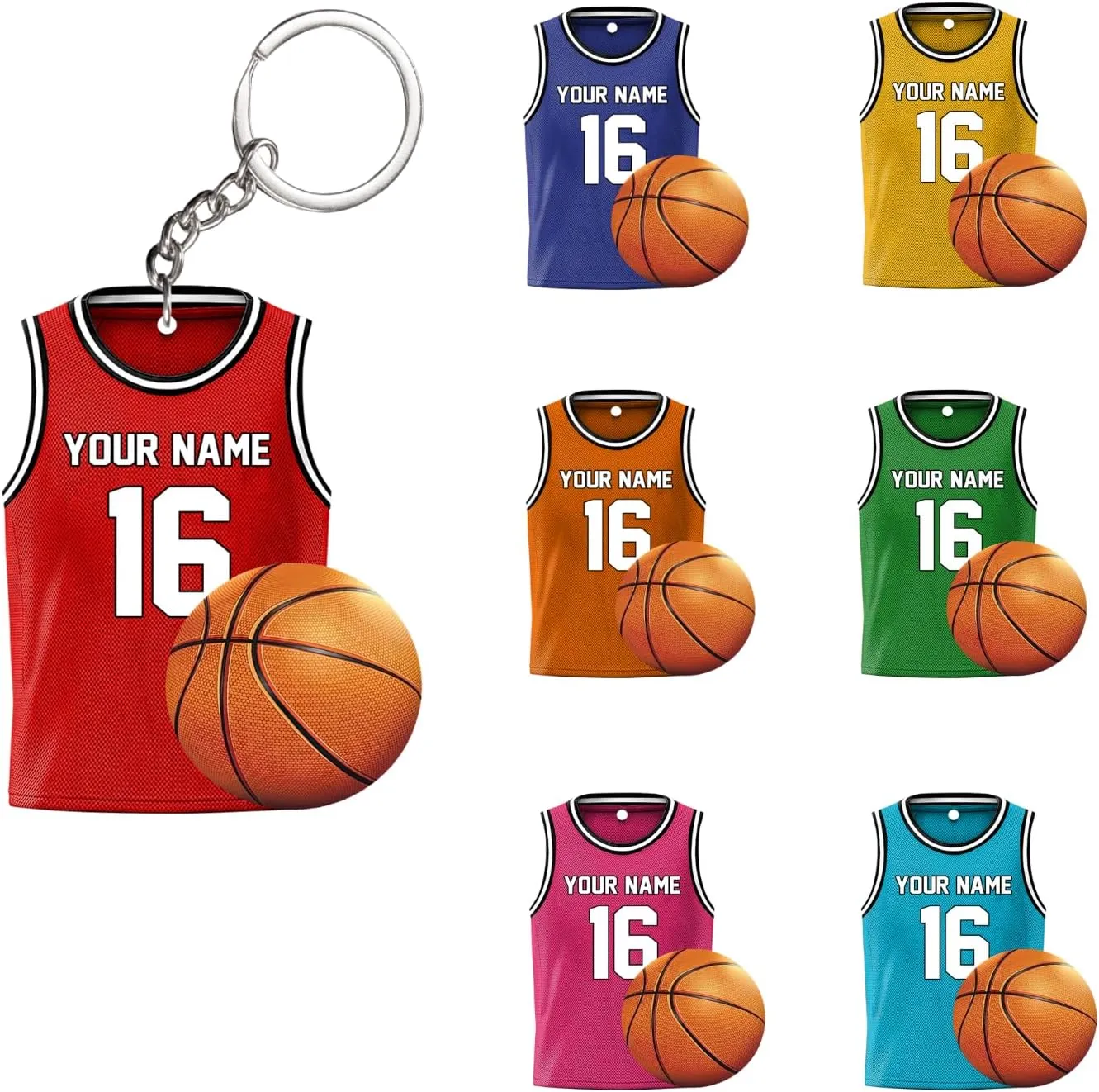 Personalized Basketball Keychain - Jersey, Shoes and Ball Keychains - Sports Gifts for Boys, Him, Player