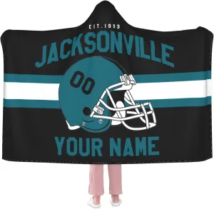 Personalized City Throw Blanket for Football Fans-Custom Name Number Hooded Blankets-Sports Wearable Blankets Ideal for Football Players&Fans