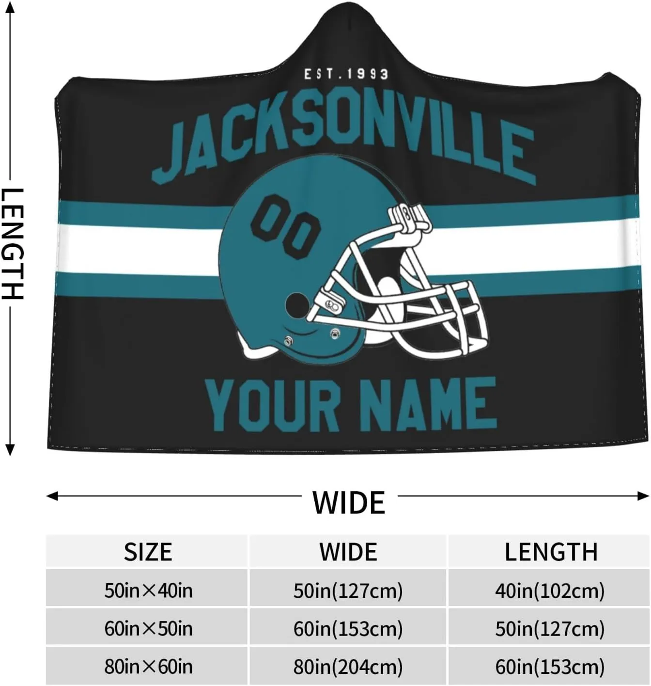 Personalized City Throw Blanket for Football Fans-Custom Name Number Hooded Blankets-Sports Wearable Blankets Ideal for Football Players&Fans