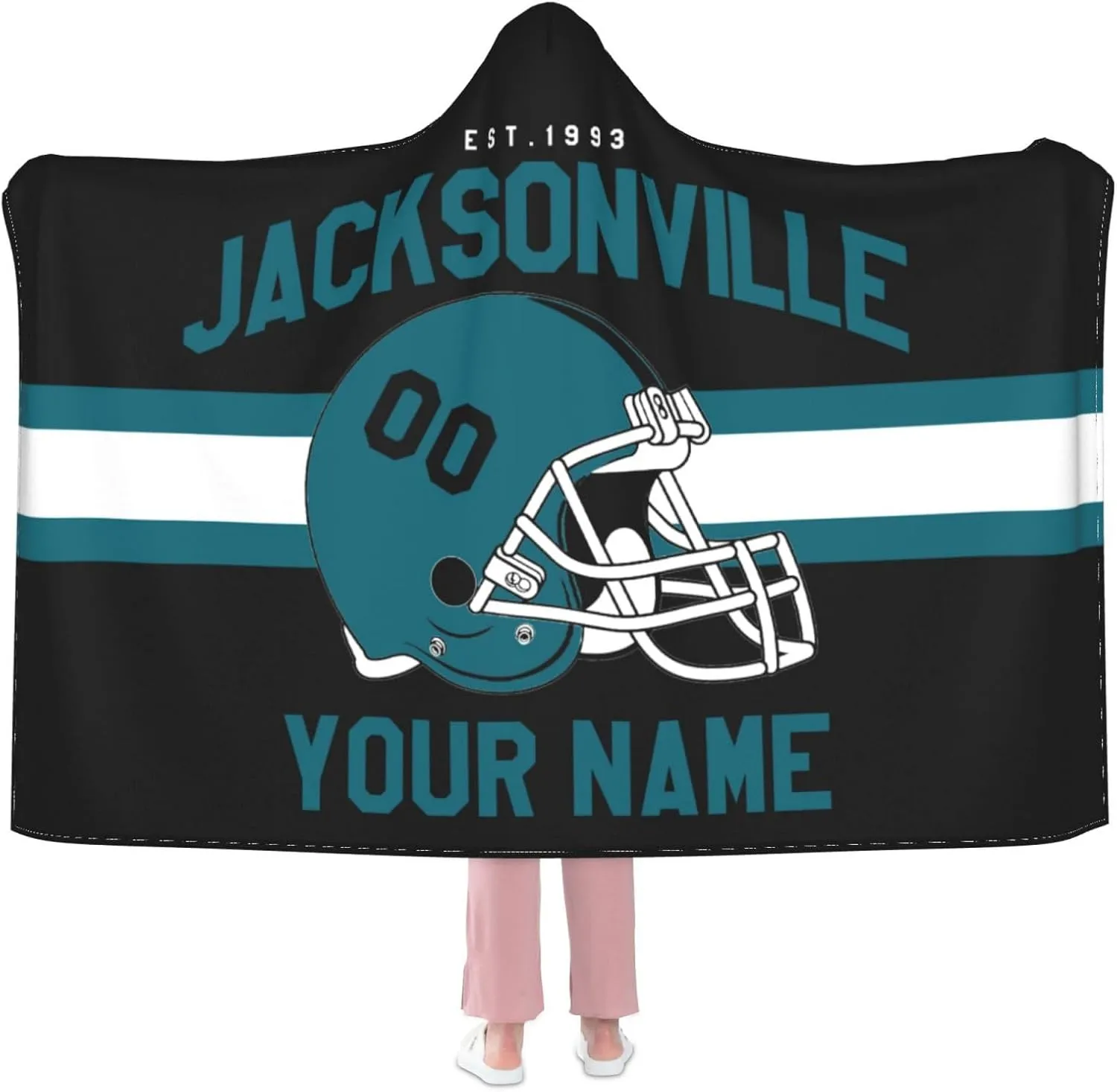 Personalized City Throw Blanket for Football Fans-Custom Name Number Hooded Blankets-Sports Wearable Blankets Ideal for Football Players&Fans