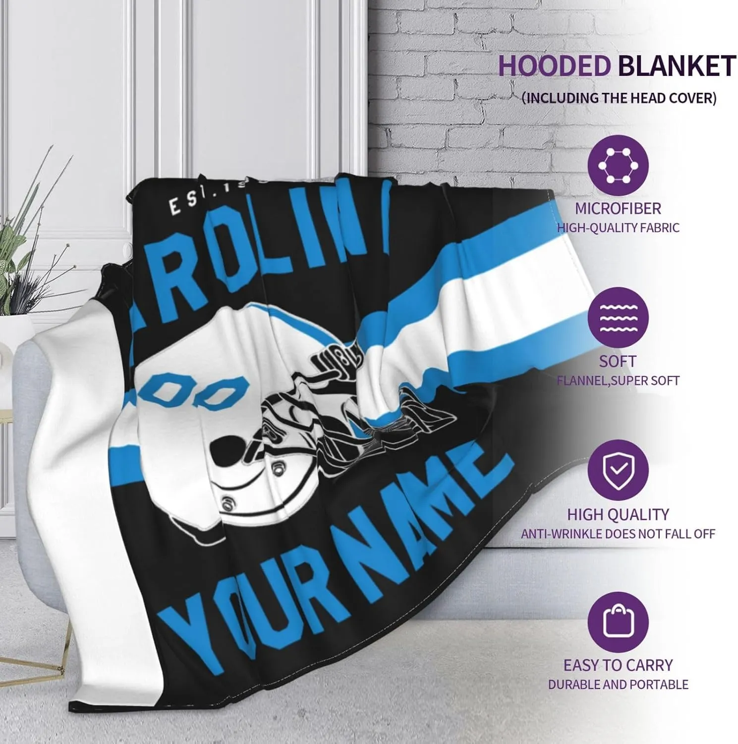Personalized City Throw Blanket for Football Fans-Custom Name Number Hooded Blankets-Sports Wearable Blankets Ideal for Football Players&Fans