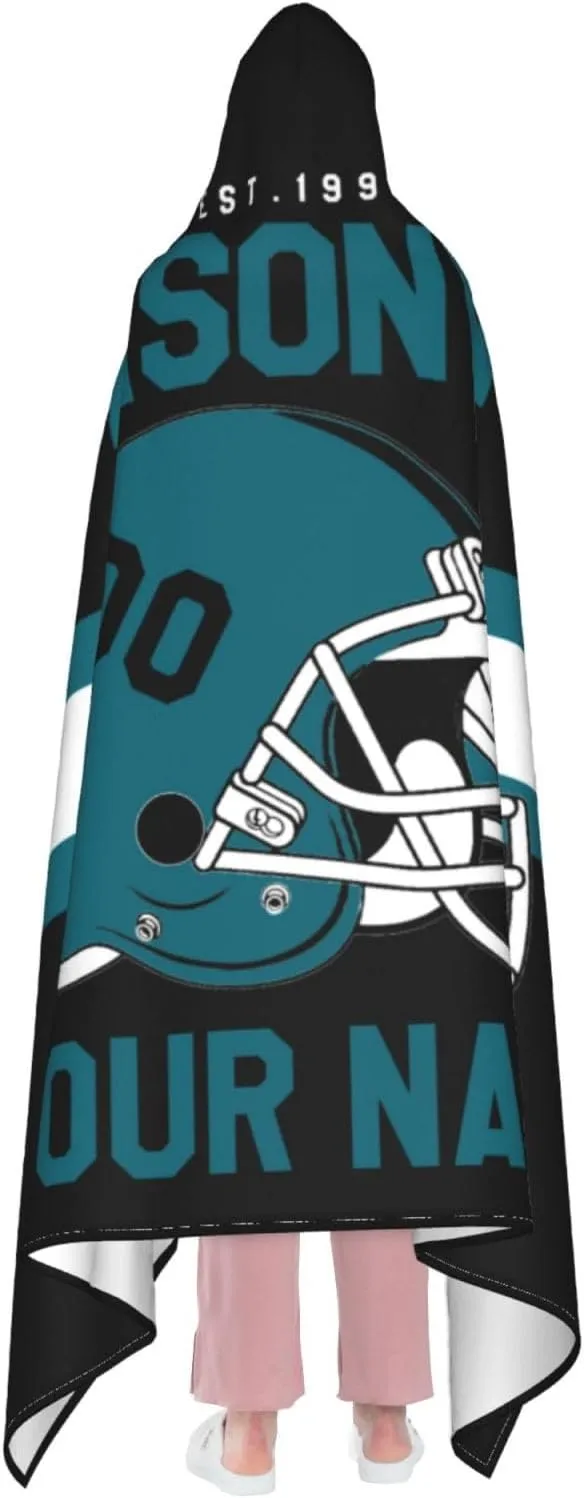 Personalized City Throw Blanket for Football Fans-Custom Name Number Hooded Blankets-Sports Wearable Blankets Ideal for Football Players&Fans