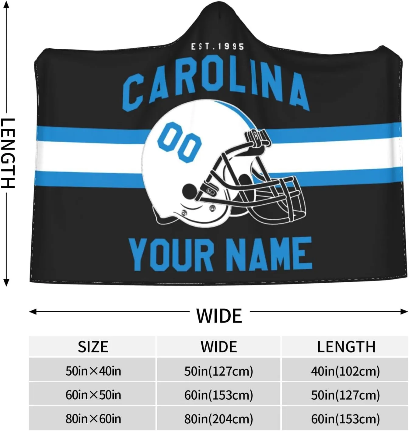 Personalized City Throw Blanket for Football Fans-Custom Name Number Hooded Blankets-Sports Wearable Blankets Ideal for Football Players&Fans