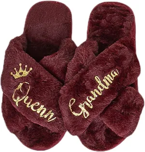 Personalized Fluffy Bridal Slippers - Open-Toe Bride Squad Slippers - Cozy and Furry House Shoes for Women - Customized Cute Name Plush Slides for Bridesmaids, Girlfriend, Sister, Mom