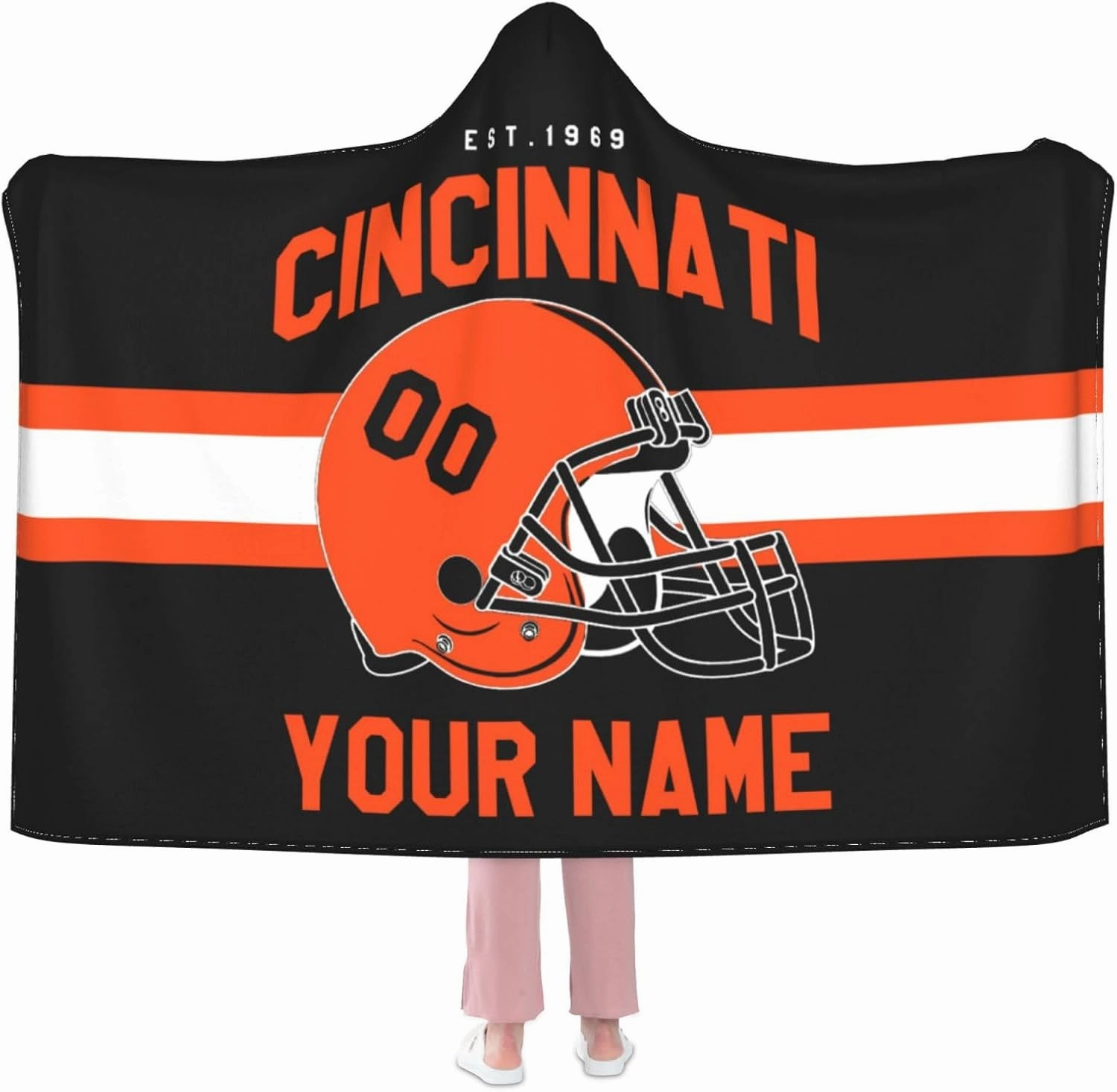 Personalized City Throw Blanket for Football Fans-Custom Name Number Hooded Blankets-Sports Wearable Blankets Ideal for Football Players&Fans