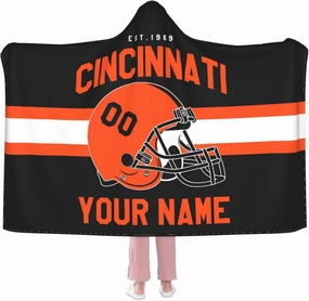 Personalized City Throw Blanket for Football Fans-Custom Name Number Hooded Blankets-Sports Wearable Blankets Ideal for Football Players&Fans