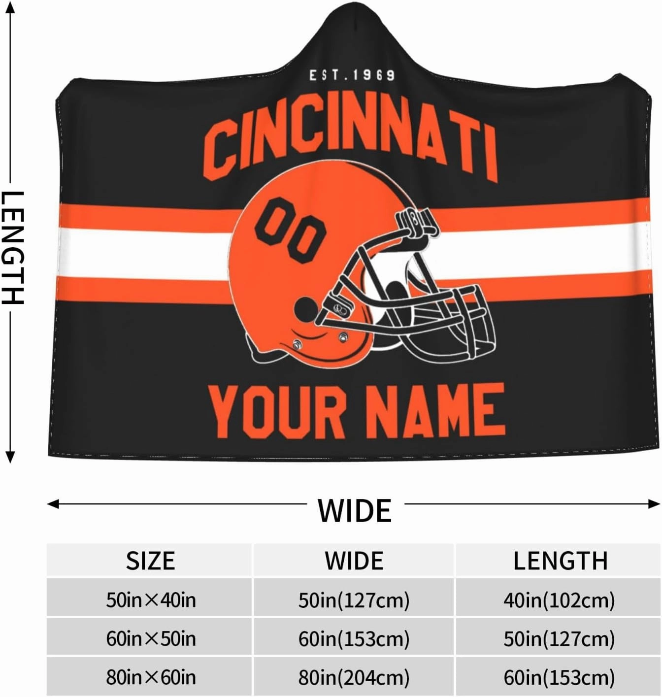 Personalized City Throw Blanket for Football Fans-Custom Name Number Hooded Blankets-Sports Wearable Blankets Ideal for Football Players&Fans