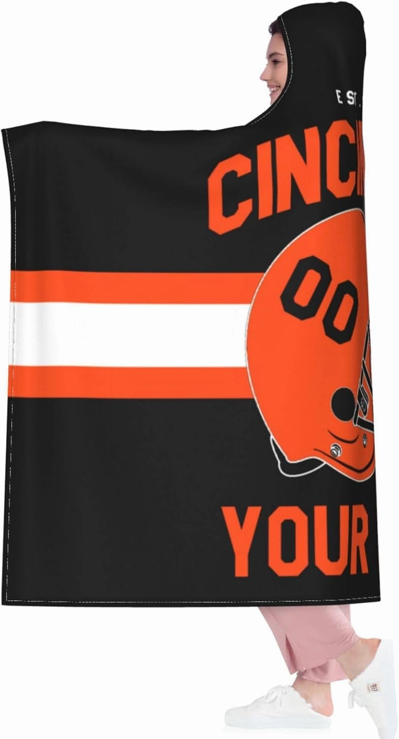 Personalized City Throw Blanket for Football Fans-Custom Name Number Hooded Blankets-Sports Wearable Blankets Ideal for Football Players&Fans