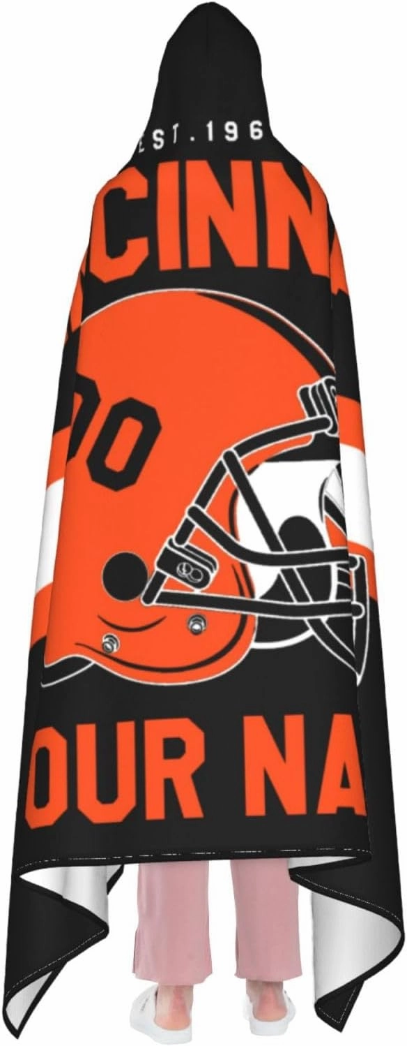 Personalized City Throw Blanket for Football Fans-Custom Name Number Hooded Blankets-Sports Wearable Blankets Ideal for Football Players&Fans
