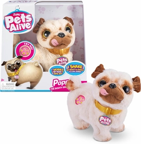 Pets Alive Poppy The Booty Shakin’ Pug – Interactive Dancing Plush Puppy by ZURU Robotic Realistic Soft Dog Stuffed Animal Toy for Kids, Girls