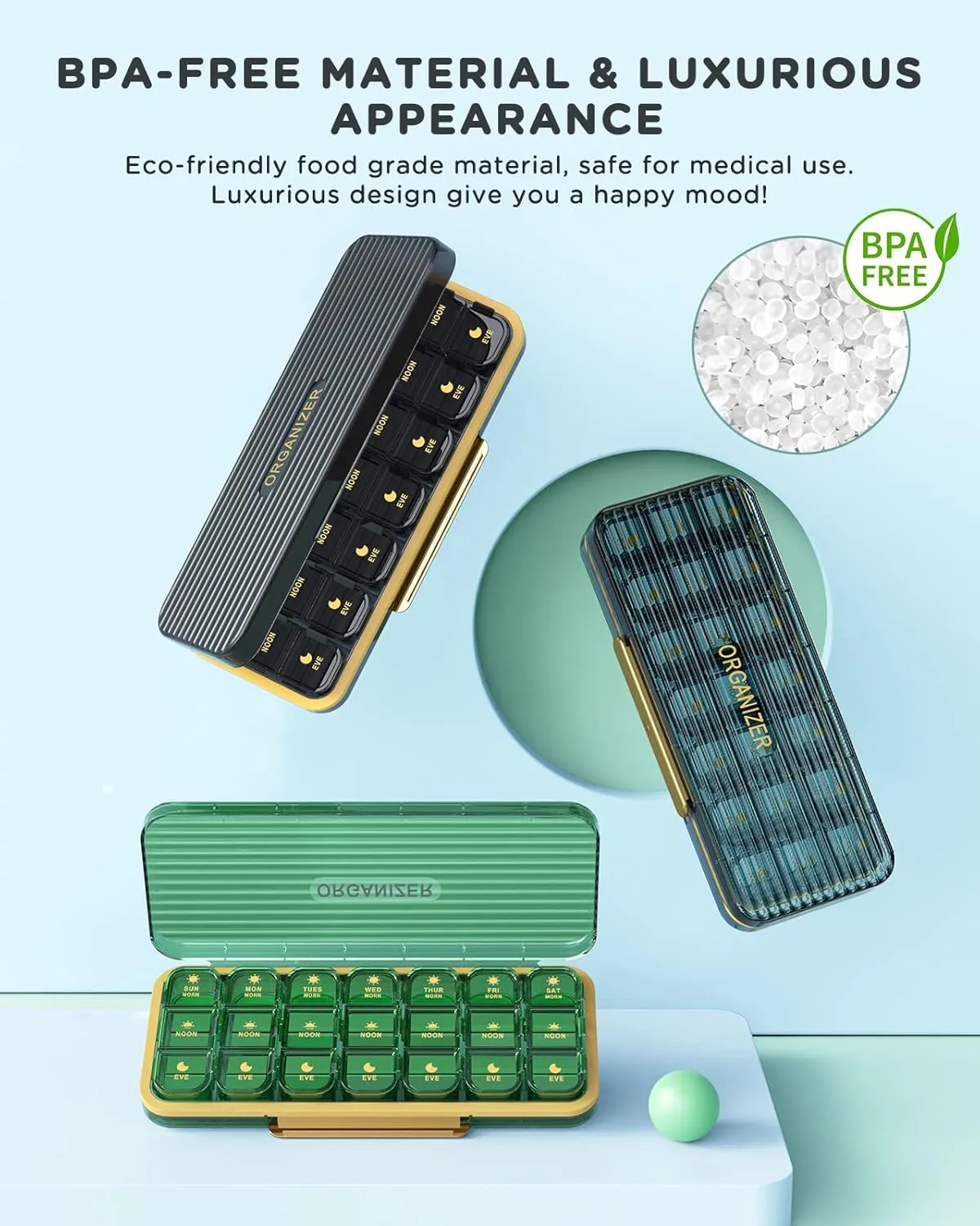 Pill Organizer 3 Times A Day - Acedada Weekly Pill Organizer 3 Times A Day, Large Pill Box 7 Day Medicine Organizer Pill Case, Pill Container Holder, Daily Pill Box 3 Times A Day, for Vitamin, Black G