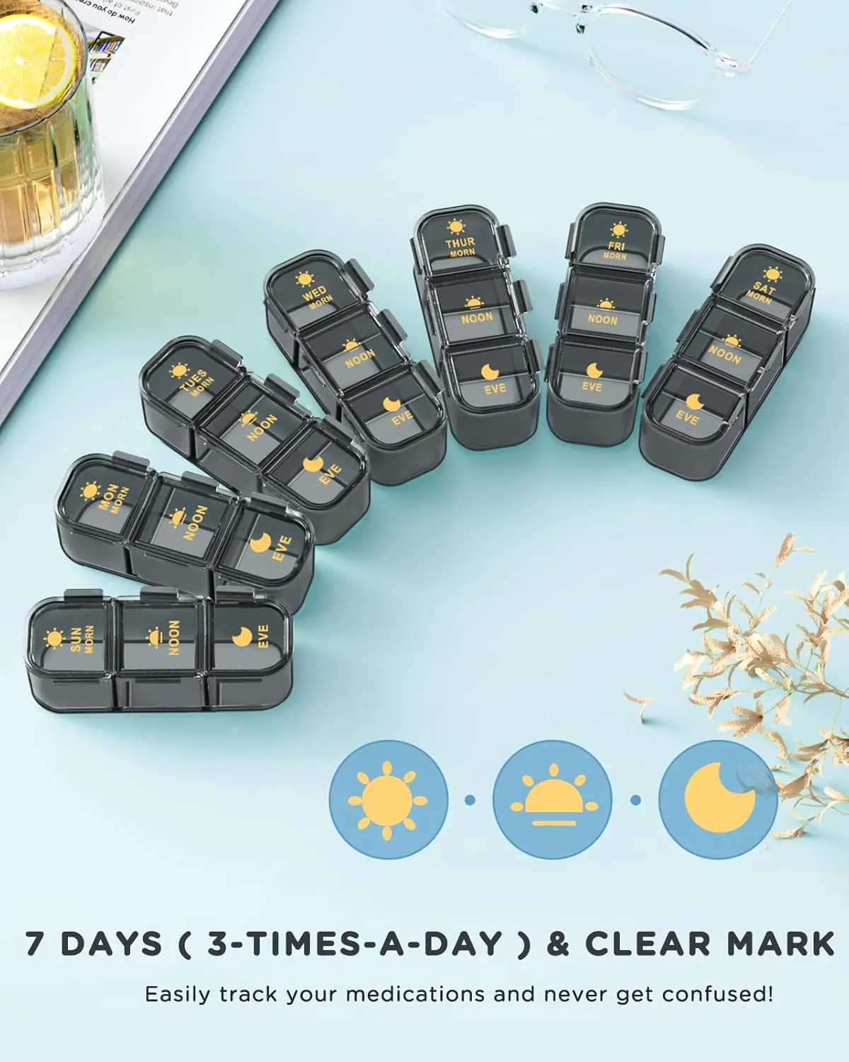 Pill Organizer 3 Times A Day - Acedada Weekly Pill Organizer 3 Times A Day, Large Pill Box 7 Day Medicine Organizer Pill Case, Pill Container Holder, Daily Pill Box 3 Times A Day, for Vitamin, Black G