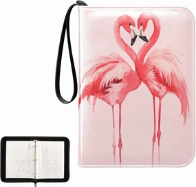 Pink Flamingo Painting Card Binder 4 Pocket, Trading Card Holder Fits 400 Game Cards with 50 Removable Sleeves, MTG Card Case Standard Size