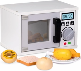Play Brainy Pretend Toy Microwave for Kids with Rotating Turnable, 11 Pc. Set, Fun and Interactive Wooden Early Learning Kitchen Accessories Playset for Girls and Boys 3 